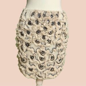 La Perla Vintage One-Of-A-Kind Silver Silk Crystal Beaded & Embroidered Skirt S